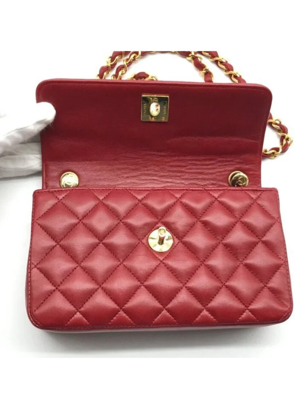 Chanel CC Logo Mini Quilted Turnlock Lambskin Chain Shoulder Bag